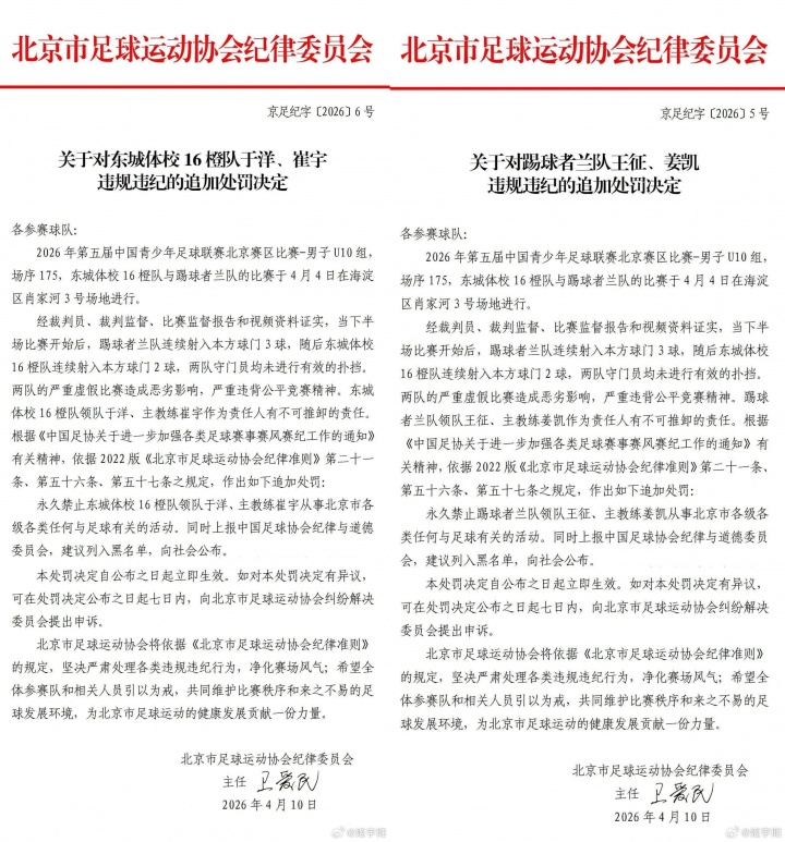 北京U10假球案細(xì)節(jié)曝光 為躲強(qiáng)隊互射烏龍 教練領(lǐng)隊遭永久禁足 北京U10假球案細(xì)節(jié)曝光 為躲強(qiáng)隊互射烏龍 教練領(lǐng)隊遭永久禁足