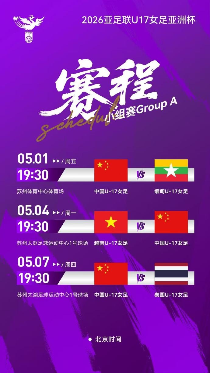 U17女足亞洲杯A組賽程確定 中國隊首戰(zhàn)緬甸 U17女足亞洲杯A組賽程確定 中國隊首戰(zhàn)緬甸
